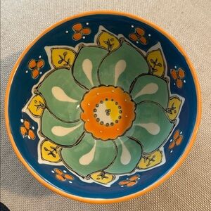 Anthropologie Elka Ayaka Teal Blue Floral Footed 6" Cereal Bowl